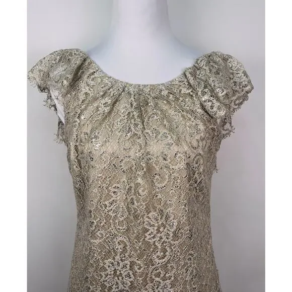 Free People Beige & Silver Lace Mini Dress Size Small - Picture 3 of 12